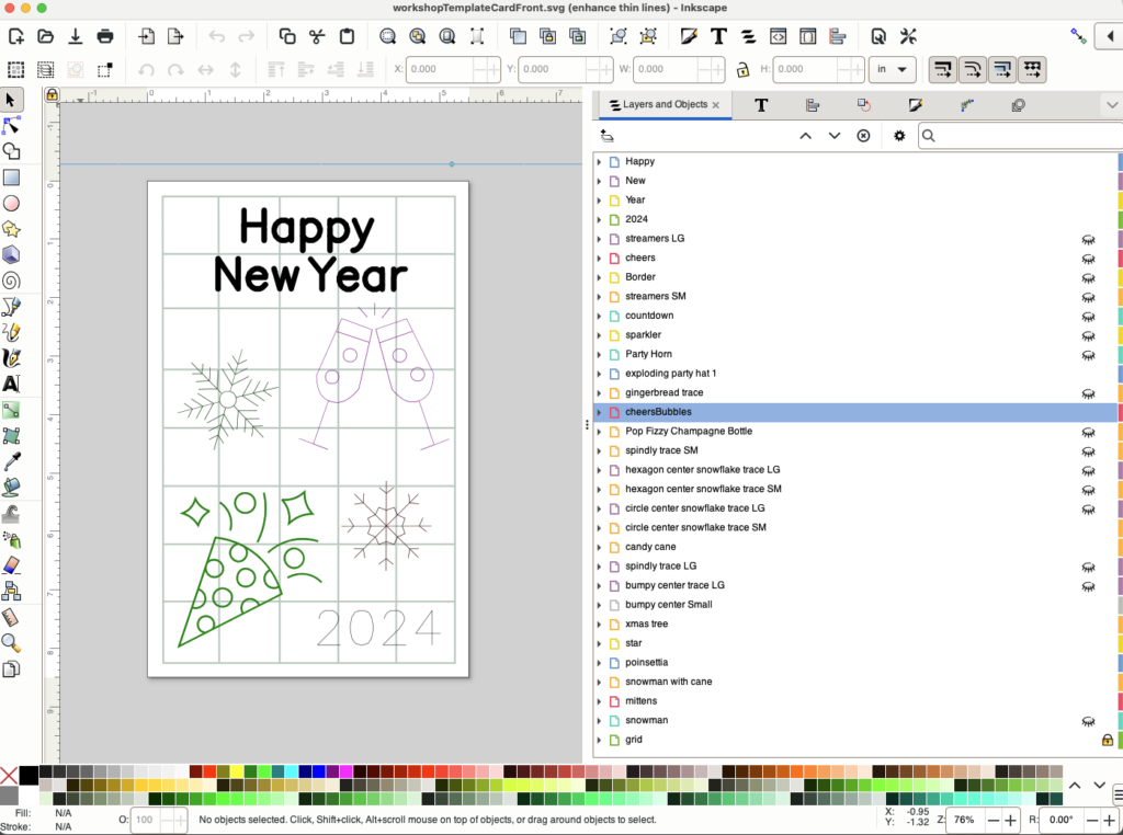 A screen shot of the Inkscape design software used to create the cards